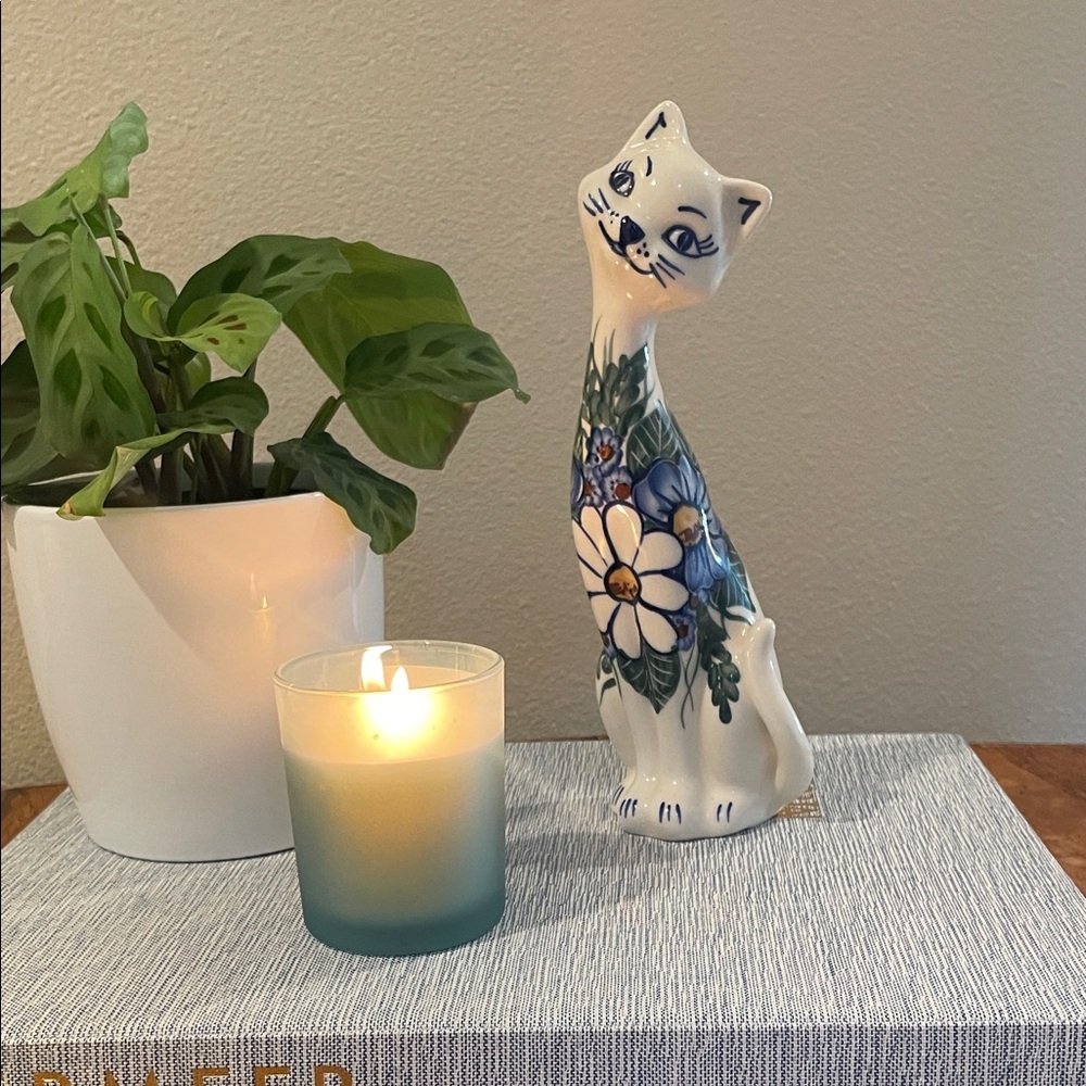 ANDY Polish Pottery Egyptian Mau Cat – Hand-Painted Signed UNIKAT – 8.5” Tall